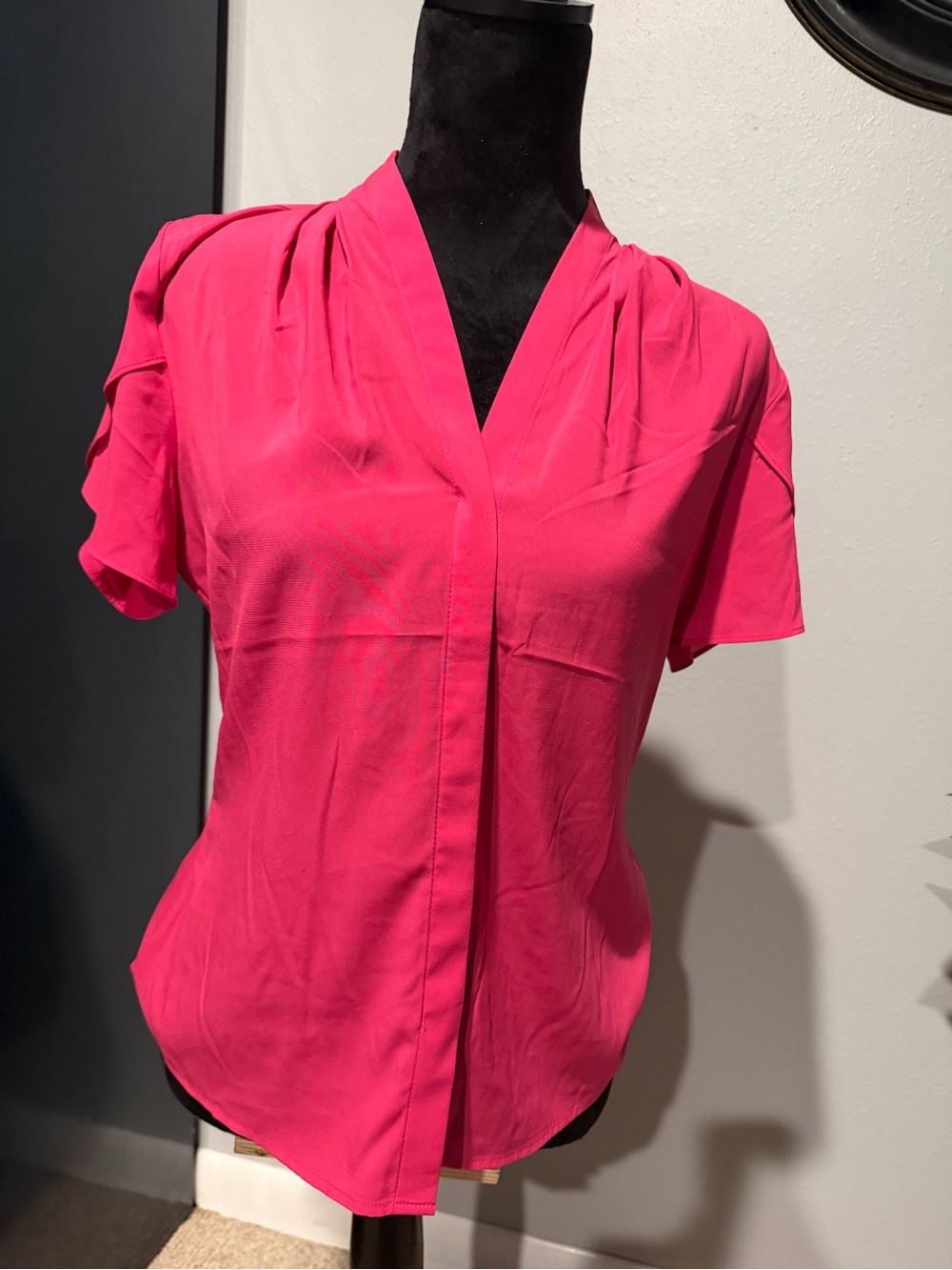 Calvin Klein Hot Pink V-Neck Short Sleeve Blouse